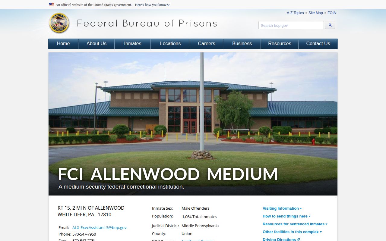 FCC Allenwood Medium federal release and institution information