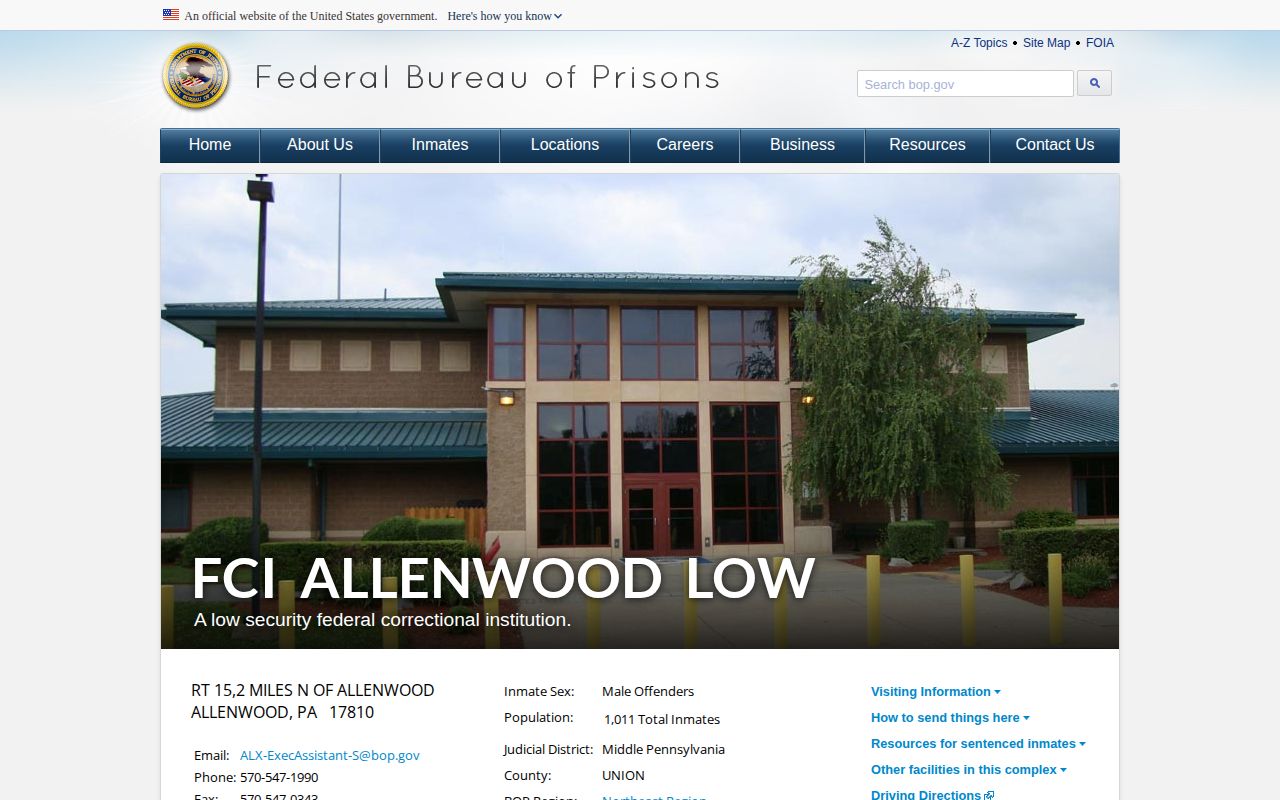 FCC Allenwood Low and satellite camp federal release information