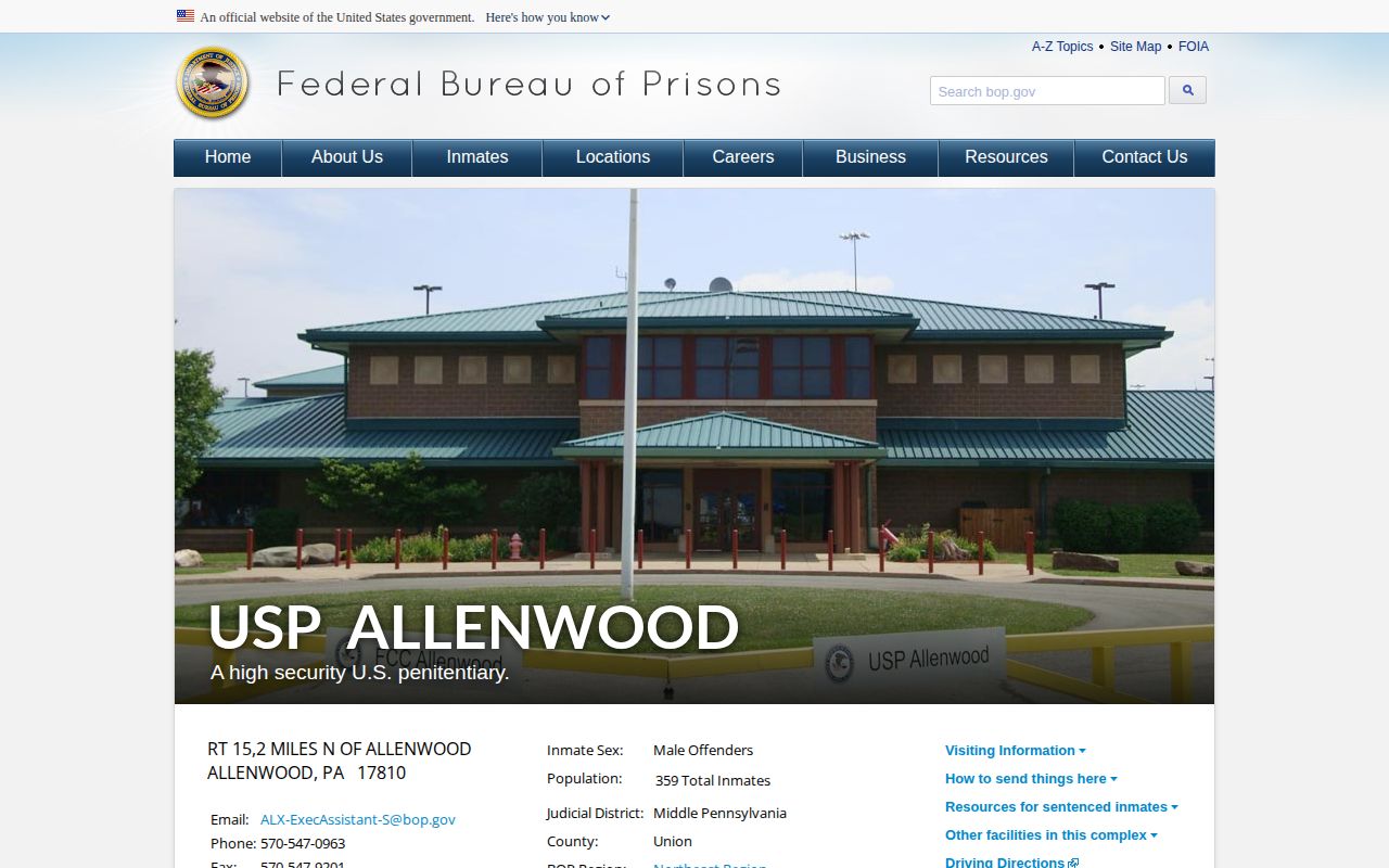 FCC Allenwood USP federal release and facility record