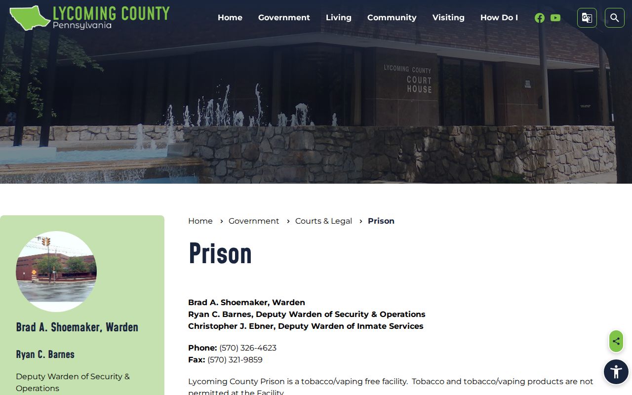Lycoming County Prison official release and inmate search page