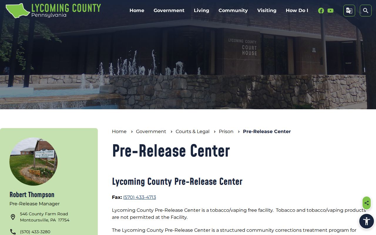 Lycoming County Pre-Release Center release program and cost information