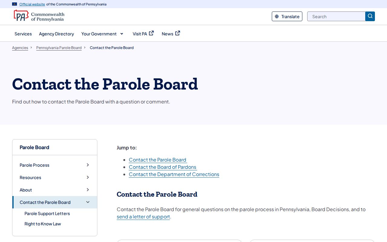 Lycoming County state parole decision and contact lookup