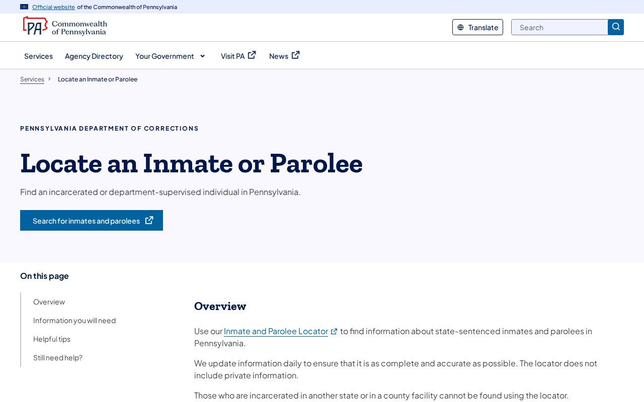 PA DOC search for Lycoming County released inmates and parolees