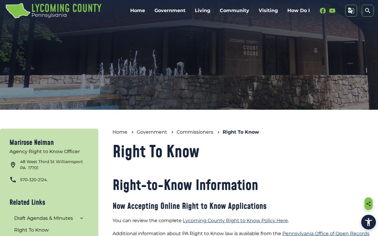 Lycoming County 72-hour release record request route