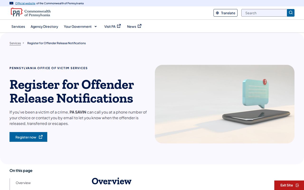 Lycoming County VINELink release notification registration steps